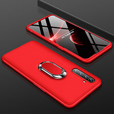 Handyhülle Hülle Kunststoff Schutzhülle Tasche Matt Vorder und Rückseite 360 Grad mit Fingerring Ständer R01 für Realme X2 Rot