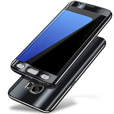 Handyhülle Hülle Kunststoff Schutzhülle Tasche Matt Vorder und Rückseite 360 Grad P01 für Samsung Galaxy S7 Edge G935F Schwarz