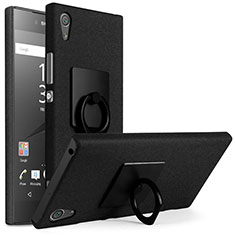 Handyhülle Hülle Kunststoff Schutzhülle Treibsand mit Fingerring Ständer für Sony Xperia XA1 Plus Schwarz