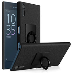 Handyhülle Hülle Kunststoff Schutzhülle Treibsand mit Fingerring Ständer für Sony Xperia XZs Schwarz