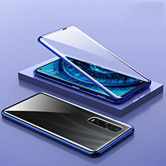 Handyhülle Hülle Luxus Aluminium Metall Rahmen Spiegel 360 Grad Ganzkörper Tasche A02 für Oppo Find X2 Pro Blau