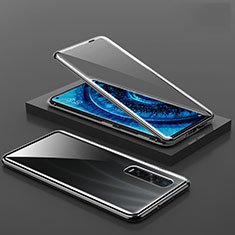Handyhülle Hülle Luxus Aluminium Metall Rahmen Spiegel 360 Grad Ganzkörper Tasche A02 für Oppo Find X2 Pro Schwarz