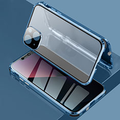 Handyhülle Hülle Luxus Aluminium Metall Rahmen Spiegel 360 Grad Ganzkörper Tasche für Apple iPhone 13 Blau