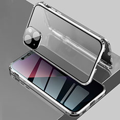 Handyhülle Hülle Luxus Aluminium Metall Rahmen Spiegel 360 Grad Ganzkörper Tasche für Apple iPhone 13 Mini Silber