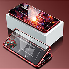 Handyhülle Hülle Luxus Aluminium Metall Rahmen Spiegel 360 Grad Ganzkörper Tasche für Apple iPhone 13 Pro Max Rot