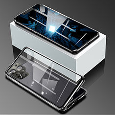 Handyhülle Hülle Luxus Aluminium Metall Rahmen Spiegel 360 Grad Ganzkörper Tasche für Apple iPhone 13 Pro Max Schwarz