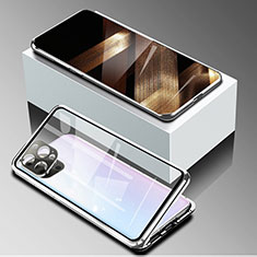 Handyhülle Hülle Luxus Aluminium Metall Rahmen Spiegel 360 Grad Ganzkörper Tasche für Apple iPhone 14 Pro Max Silber