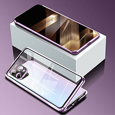 Handyhülle Hülle Luxus Aluminium Metall Rahmen Spiegel 360 Grad Ganzkörper Tasche für Apple iPhone 14 Pro Max Violett