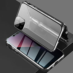 Handyhülle Hülle Luxus Aluminium Metall Rahmen Spiegel 360 Grad Ganzkörper Tasche für Apple iPhone 14 Schwarz