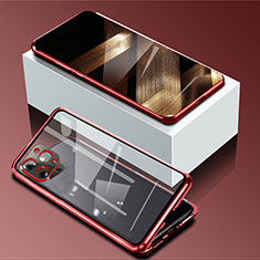 Handyhülle Hülle Luxus Aluminium Metall Rahmen Spiegel 360 Grad Ganzkörper Tasche für Apple iPhone 15 Pro Rot