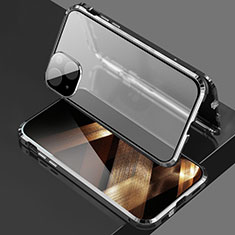 Handyhülle Hülle Luxus Aluminium Metall Rahmen Spiegel 360 Grad Ganzkörper Tasche für Apple iPhone 15 Schwarz
