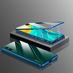 Handyhülle Hülle Luxus Aluminium Metall Rahmen Spiegel 360 Grad Ganzkörper Tasche für Huawei Enjoy 10e Blau