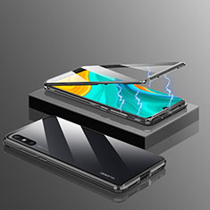 Handyhülle Hülle Luxus Aluminium Metall Rahmen Spiegel 360 Grad Ganzkörper Tasche für Huawei Enjoy 10e Schwarz