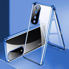 Handyhülle Hülle Luxus Aluminium Metall Rahmen Spiegel 360 Grad Ganzkörper Tasche für Huawei Honor 80 Pro 5G Blau