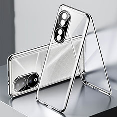 Handyhülle Hülle Luxus Aluminium Metall Rahmen Spiegel 360 Grad Ganzkörper Tasche für Huawei Honor 90 5G Silber