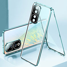Handyhülle Hülle Luxus Aluminium Metall Rahmen Spiegel 360 Grad Ganzkörper Tasche für Huawei Honor 90 Pro 5G Blau