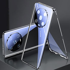 Handyhülle Hülle Luxus Aluminium Metall Rahmen Spiegel 360 Grad Ganzkörper Tasche für Huawei Honor Magic4 Pro 5G Schwarz