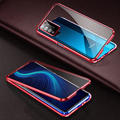 Handyhülle Hülle Luxus Aluminium Metall Rahmen Spiegel 360 Grad Ganzkörper Tasche für Huawei Honor X10 5G Rot