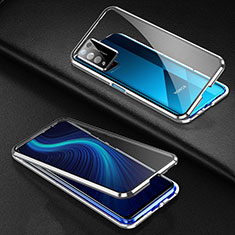 Handyhülle Hülle Luxus Aluminium Metall Rahmen Spiegel 360 Grad Ganzkörper Tasche für Huawei Honor X10 5G Silber