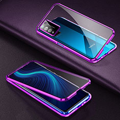 Handyhülle Hülle Luxus Aluminium Metall Rahmen Spiegel 360 Grad Ganzkörper Tasche für Huawei Honor X10 5G Violett