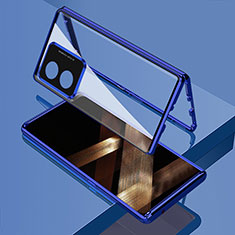 Handyhülle Hülle Luxus Aluminium Metall Rahmen Spiegel 360 Grad Ganzkörper Tasche für Huawei Honor X5 Plus Blau
