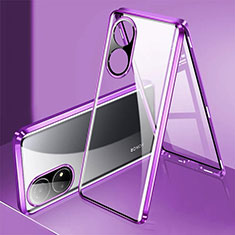 Handyhülle Hülle Luxus Aluminium Metall Rahmen Spiegel 360 Grad Ganzkörper Tasche für Huawei Honor X7 Violett