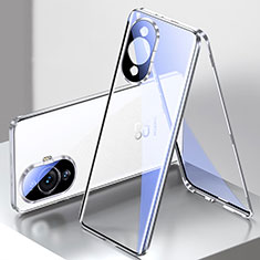 Handyhülle Hülle Luxus Aluminium Metall Rahmen Spiegel 360 Grad Ganzkörper Tasche für Huawei Nova 11 Pro Silber