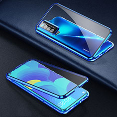 Handyhülle Hülle Luxus Aluminium Metall Rahmen Spiegel 360 Grad Ganzkörper Tasche für Huawei Nova 7 5G Blau