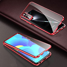 Handyhülle Hülle Luxus Aluminium Metall Rahmen Spiegel 360 Grad Ganzkörper Tasche für Huawei Nova 7 SE 5G Rot