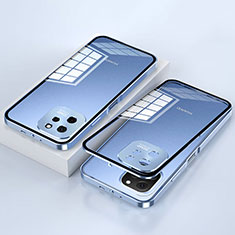 Handyhülle Hülle Luxus Aluminium Metall Rahmen Spiegel 360 Grad Ganzkörper Tasche für Huawei Nova Y61 Blau