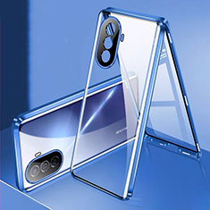 Handyhülle Hülle Luxus Aluminium Metall Rahmen Spiegel 360 Grad Ganzkörper Tasche für Huawei Nova Y71 Blau