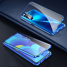 Handyhülle Hülle Luxus Aluminium Metall Rahmen Spiegel 360 Grad Ganzkörper Tasche für Huawei P40 Lite 5G Blau