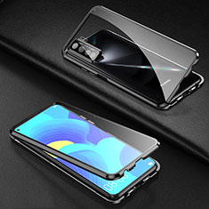 Handyhülle Hülle Luxus Aluminium Metall Rahmen Spiegel 360 Grad Ganzkörper Tasche für Huawei P40 Lite 5G Schwarz