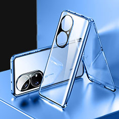 Handyhülle Hülle Luxus Aluminium Metall Rahmen Spiegel 360 Grad Ganzkörper Tasche für Huawei P50 Pro Blau