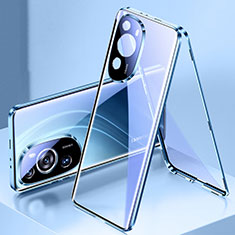 Handyhülle Hülle Luxus Aluminium Metall Rahmen Spiegel 360 Grad Ganzkörper Tasche für Huawei P60 Art Blau