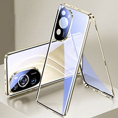 Handyhülle Hülle Luxus Aluminium Metall Rahmen Spiegel 360 Grad Ganzkörper Tasche für Huawei P60 Art Gold