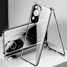 Handyhülle Hülle Luxus Aluminium Metall Rahmen Spiegel 360 Grad Ganzkörper Tasche für Huawei P60 Art Schwarz