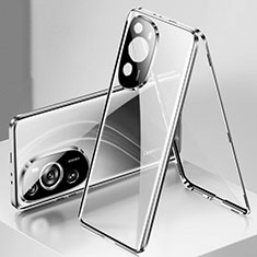 Handyhülle Hülle Luxus Aluminium Metall Rahmen Spiegel 360 Grad Ganzkörper Tasche für Huawei P60 Art Silber