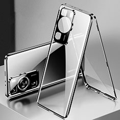 Handyhülle Hülle Luxus Aluminium Metall Rahmen Spiegel 360 Grad Ganzkörper Tasche für Huawei P60 Pro Schwarz
