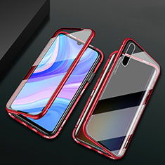 Handyhülle Hülle Luxus Aluminium Metall Rahmen Spiegel 360 Grad Ganzkörper Tasche für Huawei Y8p Rot