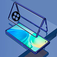 Handyhülle Hülle Luxus Aluminium Metall Rahmen Spiegel 360 Grad Ganzkörper Tasche für OnePlus 11 5G Blau