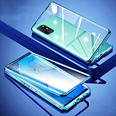 Handyhülle Hülle Luxus Aluminium Metall Rahmen Spiegel 360 Grad Ganzkörper Tasche für OnePlus 8T 5G Blau