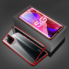Handyhülle Hülle Luxus Aluminium Metall Rahmen Spiegel 360 Grad Ganzkörper Tasche für OnePlus Nord N200 5G Rot