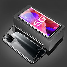 Handyhülle Hülle Luxus Aluminium Metall Rahmen Spiegel 360 Grad Ganzkörper Tasche für OnePlus Nord N200 5G Schwarz