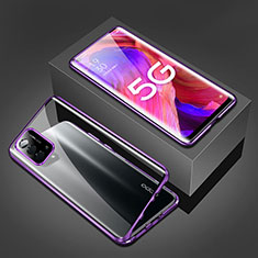 Handyhülle Hülle Luxus Aluminium Metall Rahmen Spiegel 360 Grad Ganzkörper Tasche für OnePlus Nord N200 5G Violett