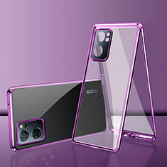 Handyhülle Hülle Luxus Aluminium Metall Rahmen Spiegel 360 Grad Ganzkörper Tasche für OnePlus Nord N300 5G Violett
