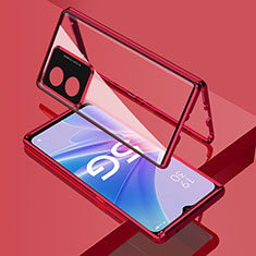 Handyhülle Hülle Luxus Aluminium Metall Rahmen Spiegel 360 Grad Ganzkörper Tasche für Oppo A1x 5G Rot