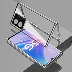 Handyhülle Hülle Luxus Aluminium Metall Rahmen Spiegel 360 Grad Ganzkörper Tasche für Oppo A1x 5G Silber