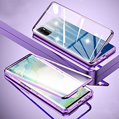 Handyhülle Hülle Luxus Aluminium Metall Rahmen Spiegel 360 Grad Ganzkörper Tasche für Oppo A32 Violett