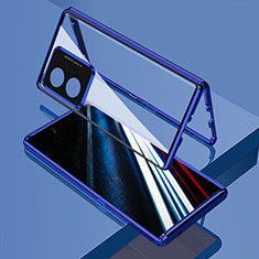 Handyhülle Hülle Luxus Aluminium Metall Rahmen Spiegel 360 Grad Ganzkörper Tasche für Oppo A38 Blau
